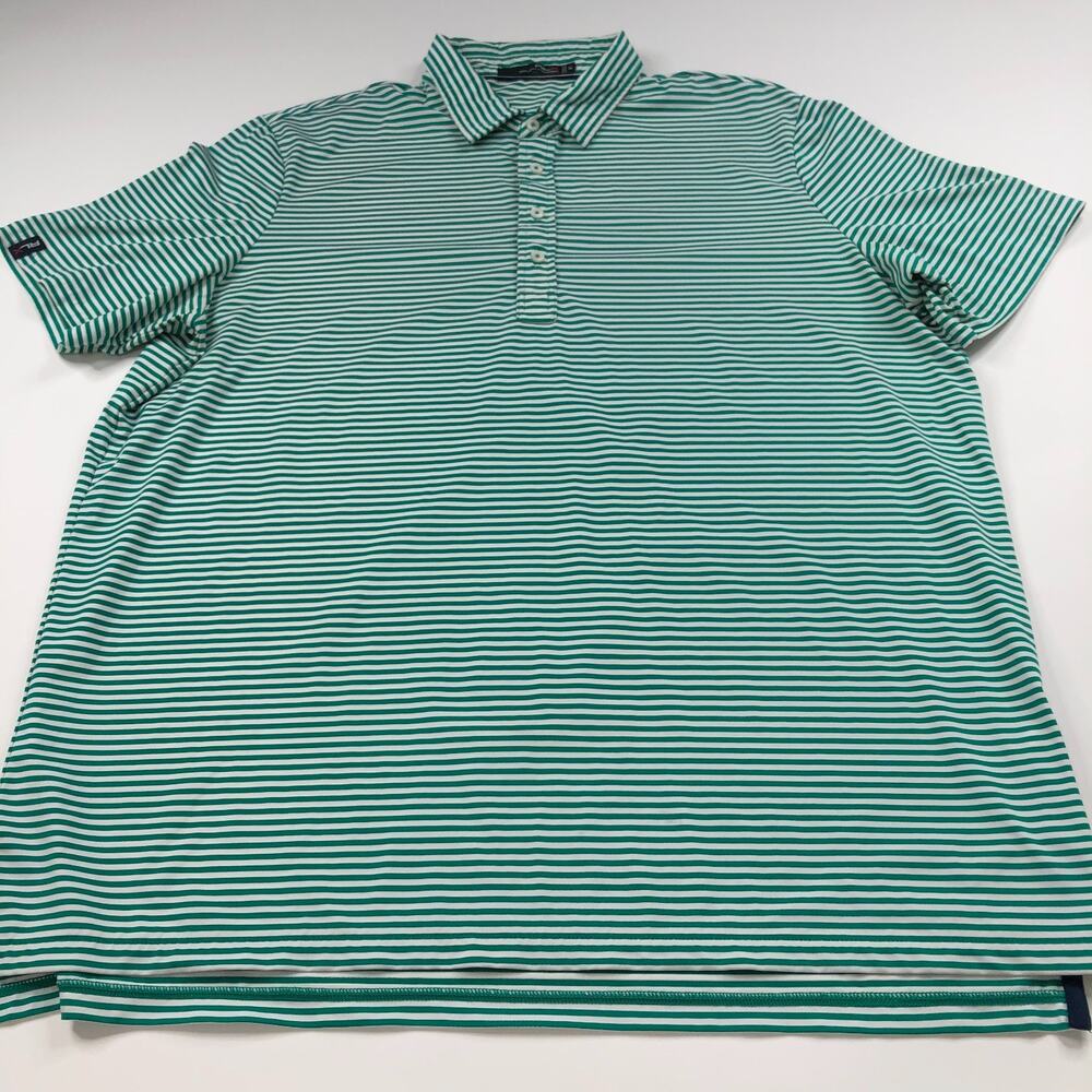 RLX Ralph Lauren XXL Golf SS Stretch Button Polo Striped Shirt Green